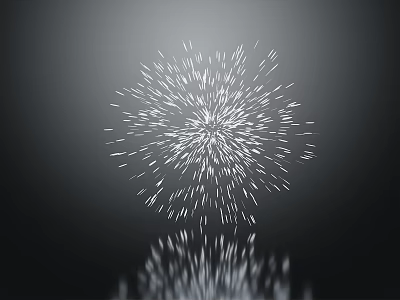 Bright White Firework Display On Black Background With Mirror Reflection Effect 3d model