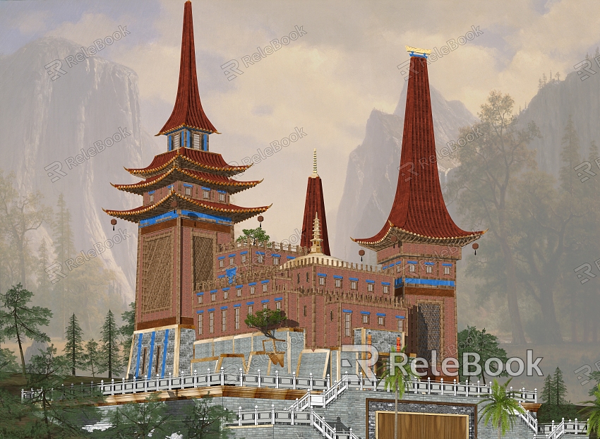 Chinese Castle Villa Wonderland Fortress Movie Scene model