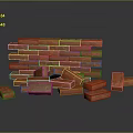Red Bricks Stacked In Structure And Scattered On Dark Reflective Floor 3d model