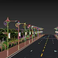 Traditional Style Outdoor Street Lights Along Road With Greenery And Decorative Design