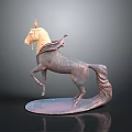 Artistic Copper Horse Sculpture With Flowing Mane Tail And Rearing Leg On Circular Base