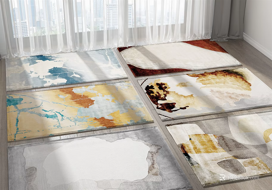 Square Rugs with Modern Abstract Patterns and Vibrant Colors for Home Interior Decor 3d model