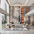 Modern Duplex Living Room With Grand Chandelier And Floor To Ceiling Windows