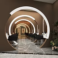 Modern Hair Salon Interior Design With Arched Mirrors Styling Chairs And Shiny Marble Floor