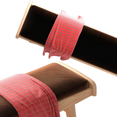 Stylish Upholstered Bed Bench Featuring Red Striped Fabric And Wooden Frame 3d model