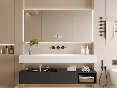 Modern Bathroom Vanity With LED Mirror Storage Shelf And Towel Racks 3d model