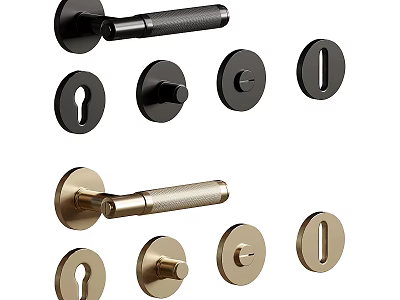 Modern Black and Gold Door Handles with Lock Cylinders and Knobs Design 3d model