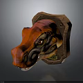 Red Yellow Dinosaur Skull Decorative Piece With Wooden Frame And Detailed Eye