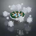 Miniature Christmas Scene With Snowflakes Small Houses Trees And Decorative Fountain