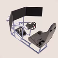 Computer Racing Simulator With Steering Wheel Multiple Screens Metal Frame And Seat 3d model