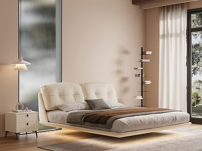 Modern Bedroom Interior Design With Upholstered Bed Nightstand Floor Lamp And Area Rug 3d model