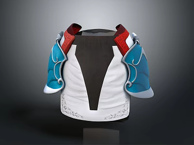 White Traditional Vest With Blue Red Shoulder Decorations And Embroidered Patterns 3d model