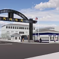 China Border Inspection Station Police Office Building Exterior With Police Vehicle And Staff