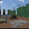 Residential Building Under Construction With Cranes Scaffolding And Materials At Construction Site