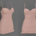 Women's Pink Spaghetti Strap Dress Featuring Heart Neckline And Ruffled Hem
