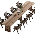 Rustic Wooden Dining Table Set With Matching Chairs And Tabletop Decorative Items 3d model