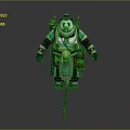 Panda Warrior Character In Green And White Outfit With Backpack And Staff Standing Pose