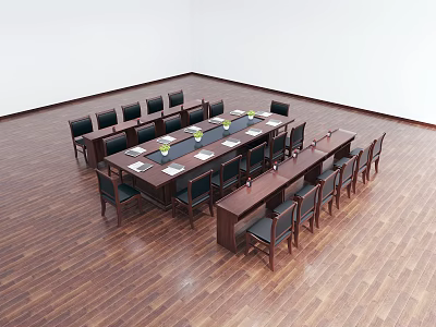 Long Wooden Conference Table With Black Chairs In Modern Meeting Room 3d model