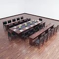 Long Wooden Conference Table With Black Chairs In Modern Meeting Room