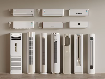 Various Styles of Air Conditioners and Fans with Wall Mounted and Standing Designs 3d model