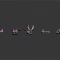 Colorful Birds with Spreading Wings and Resting Positions on Black Background with Reflective Surface