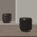 Modern Brown and Black Layered Cylindrical Stools in Minimalist Interior Design 3d model