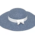 Blue Wide Brim Hat With White Polka Dots And White Bow Accent