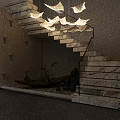 Elegant Modern Marble Staircase With Glass Railing And Indoor Landscape Design