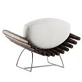 Leisure Chair with Stacked Wooden Logs White Cushion and Metal Frame Modern Design