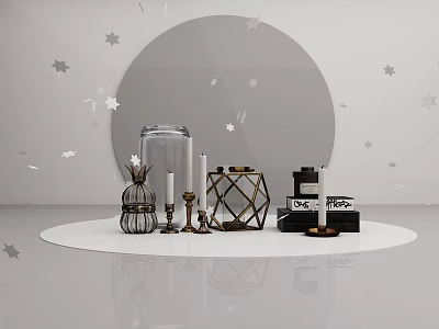 Elegant Home Decorative Ornament Set With Glass Jar Candle Holders Metal Frames And Star Accents 3d model