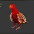 Vibrant Red Parrot Animal Painting With Orange Beak And Blue Wings On Black Background
