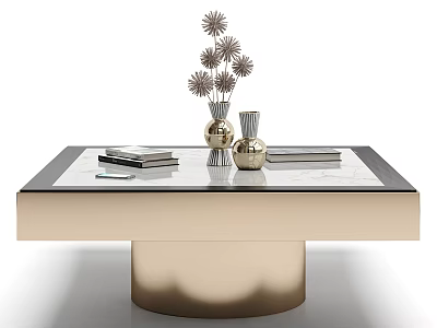 Modern Coffee Table With Glass Top Metal Base And Decorative Vase Flowers Stacked Books 3d model