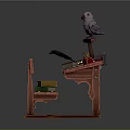 Wooden Kids Desk With Owl Statue Blue Book Paper Small Jar And Colorful Pencils