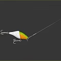 Colorful Fishing Lure With Green Yellow Silver Body And Fishing Line On Dark Background