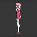 Pink Haired Anime Girl Character With Twin Ponytails Red White Uniform And White Socks
