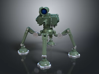 Green Mechanical Robot With Four Legged Biomorphic Design And Blue Lens 3d model