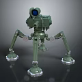 Green Mechanical Robot With Four Legged Biomorphic Design And Blue Lens