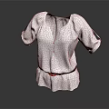 Stylish White Blouse With V Neck Short Sleeves And Brown Belt Design