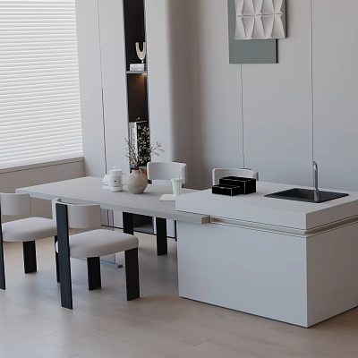 Modern Dining Table Set With White Chairs And Minimalist Decor Elements 3d model