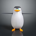 Cute 3D Penguin Character With Black And White Body Orange Feet Blue Eyes Outstretched Wings