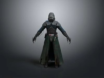 Armored Fantasy Warrior Character With Green Cloak Spiked Gauntlets And Leather Armor 3d model