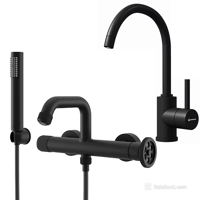 Stylish Black Faucet With Modern Design For Bathroom And Kitchen Fixtures 3d model 