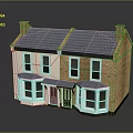 Traditional Semi Detached House With Grey Tiled Roof Two Chimneys White Windows And Dark Door