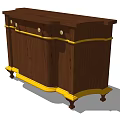 Wooden Entryway Cabinet Sideboard With Brown Finish Yellow Trim Drawers And Decorative Legs