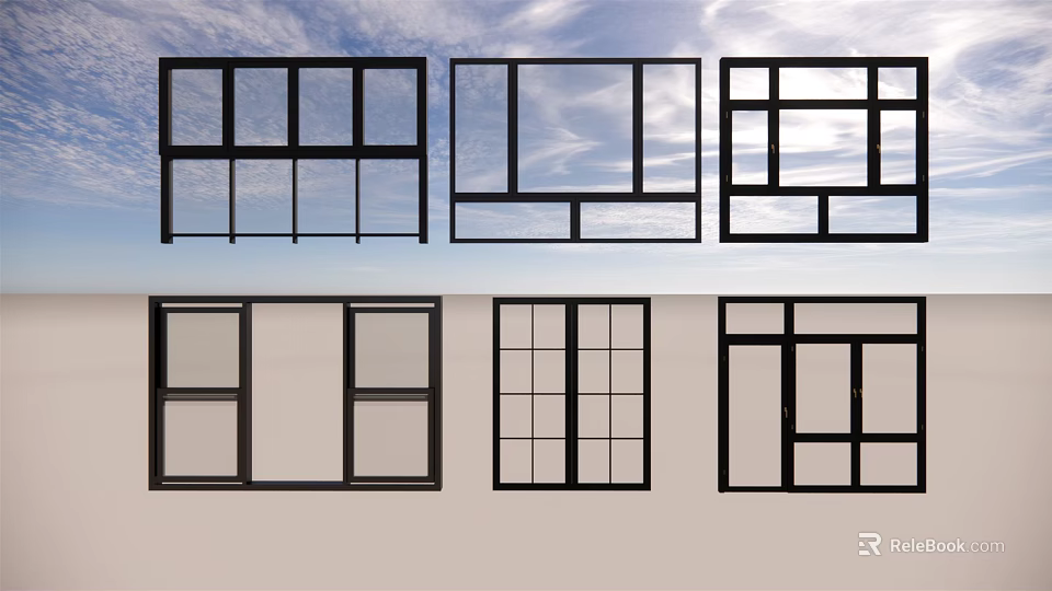 Floor to Ceiling Windows Various Modern Designs With Blue Sky Background 3d model
