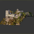 Ancient Stone Castle On Rocky Hill Surrounded By Lush Trees And Historic Tower Structures