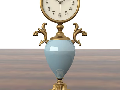 Vintage Table Clock With Blue Ceramic Base And Golden Decorative Elements 3d model