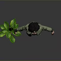 Game and Movie Female Character in Green Jacket with Striped Shorts Potted Plant and Gun