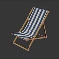 Blue and White Striped Outdoor Lounge Chair with Yellow Metal Frame