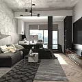 Modern Living And Dining Room Interior Featuring Grey Sofa Coffee Table Open Space And Windows